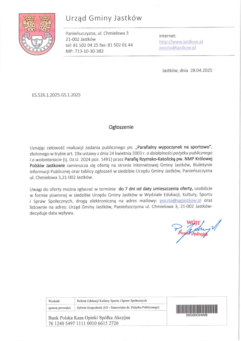 Oferta realizacji zadania publicznego